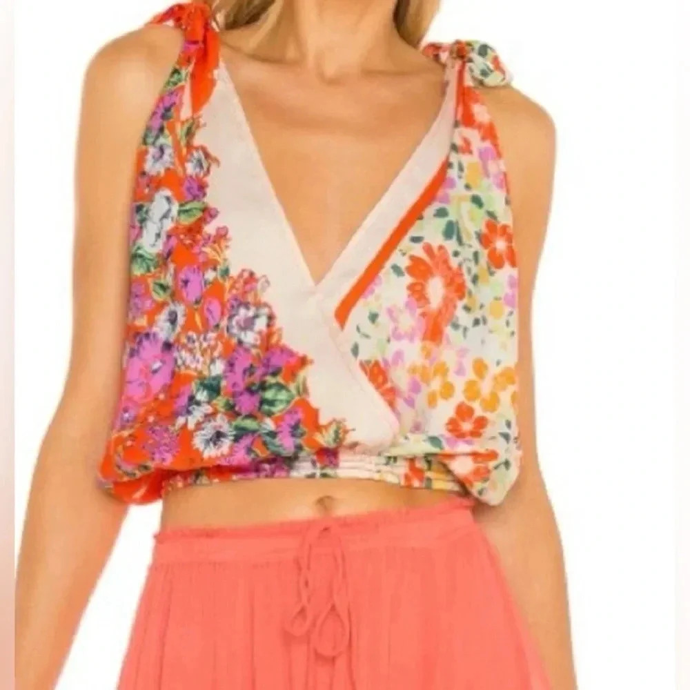 Free People Tied Up cropped v neck Tank orange size XS